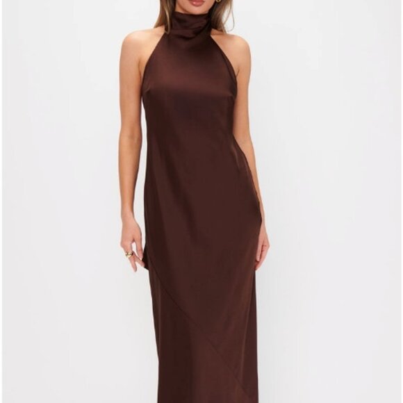 Show Me Your Mumu Lisa Maxi Dress Chocolate Satin - Size XS - Picture 2 of 11